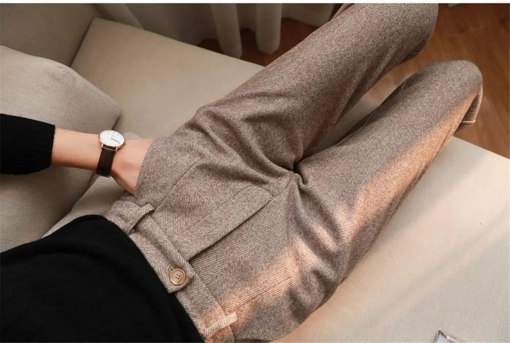 Woolen Pants Women's Harem Pencil Pants High Waisted Casual Suit Pants Office Lady Women Trousers