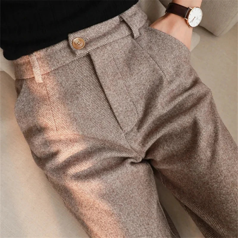 Woolen Pants Women's Harem Pencil Pants High Waisted Casual Suit Pants Office Lady Women Trousers
