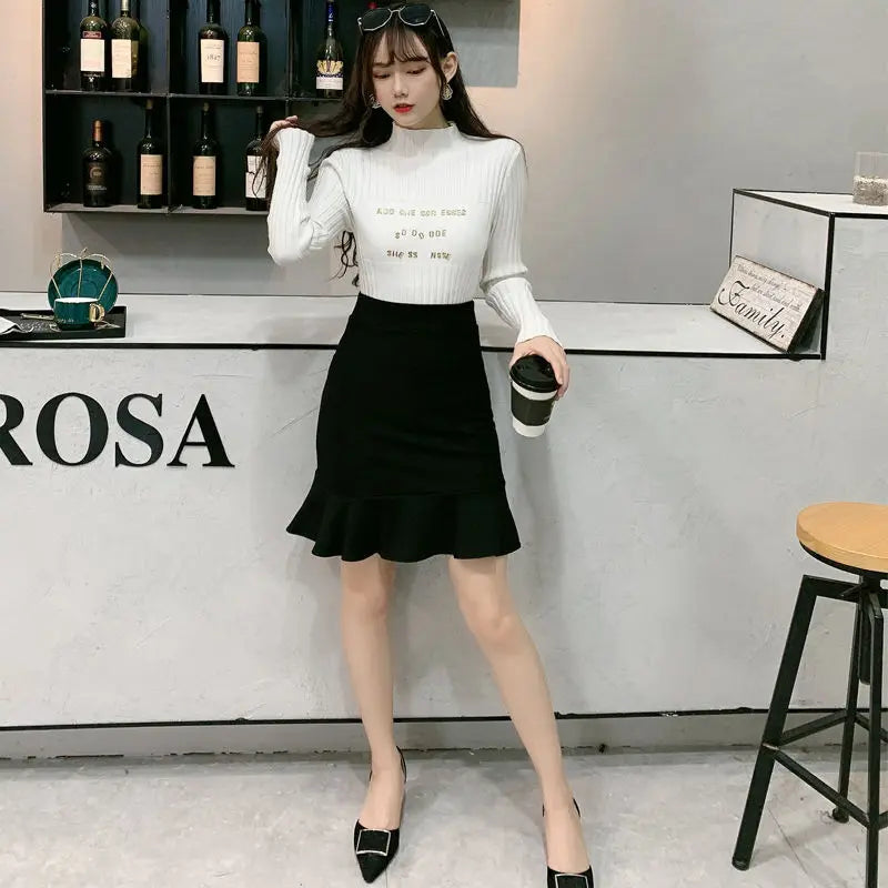 Skirts Women High Waist Elegant Office Lady Solid Simple All-match Fashion Autumn Korean Version Above Knee New Casual Popular