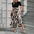 European and American Women's Flower Printed Dresses High Waist Fashion Elegant Temperament Short Sleeve Dress