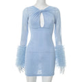 Fashionable Solid Color Long Sleeve Sexy Empire Waistline Eco-Friendly Knitting Women Mini Dress