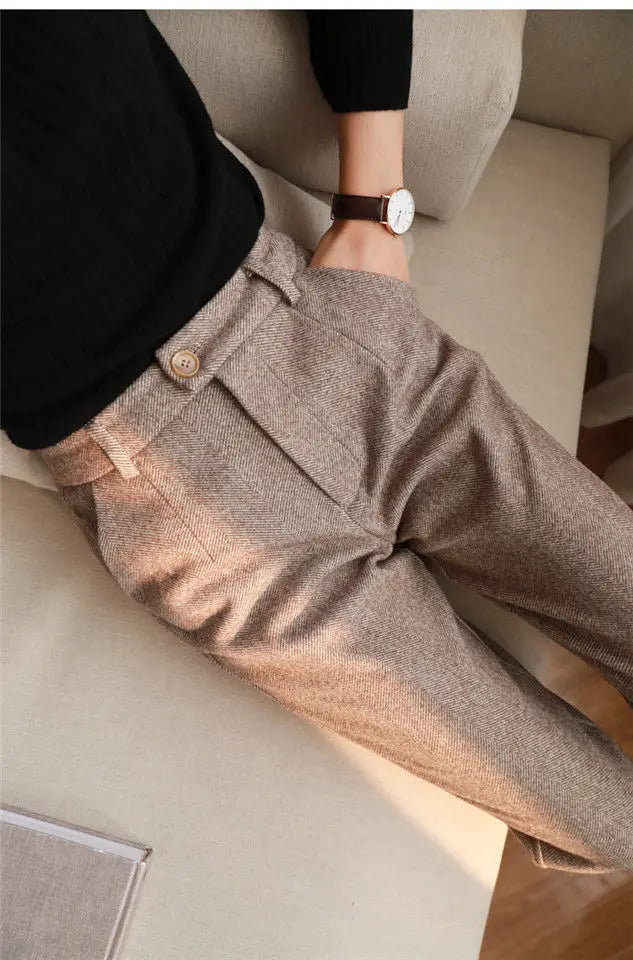 Woolen Pants Women's Harem Pencil Pants High Waisted Casual Suit Pants Office Lady Women Trousers