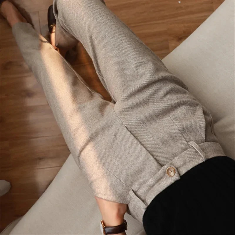 Woolen Pants Women's Harem Pencil Pants High Waisted Casual Suit Pants Office Lady Women Trousers