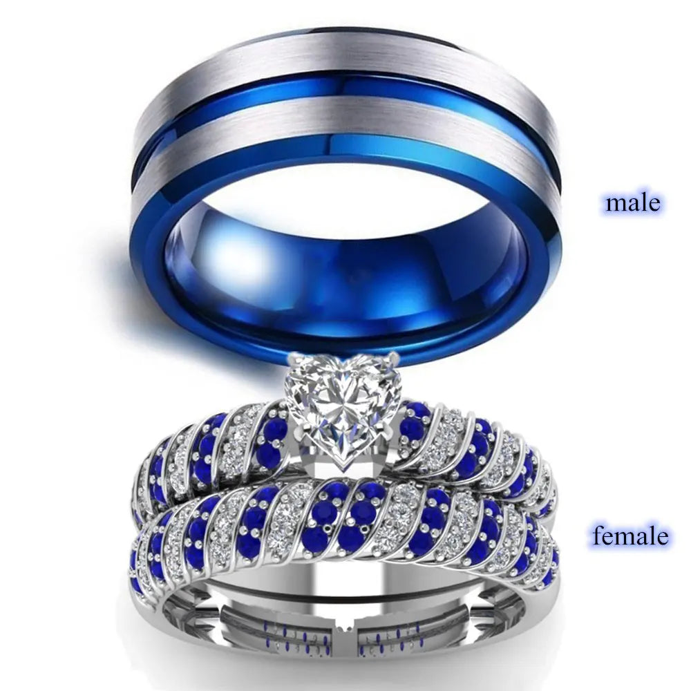 2025 Fashion Couple Wedding Band Valentine's Day Gift Charm Zirocon Rings Set For Women Trendy Stainless Steel Men Rings