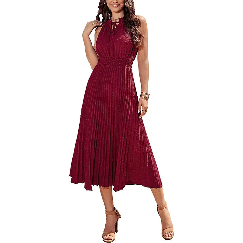 RNSHANGER Women's Casual Midi Summer Dress Cowl Neck  With Swiss Dot Ruffle Sleeve A-Line Beach Sun Dress for Women