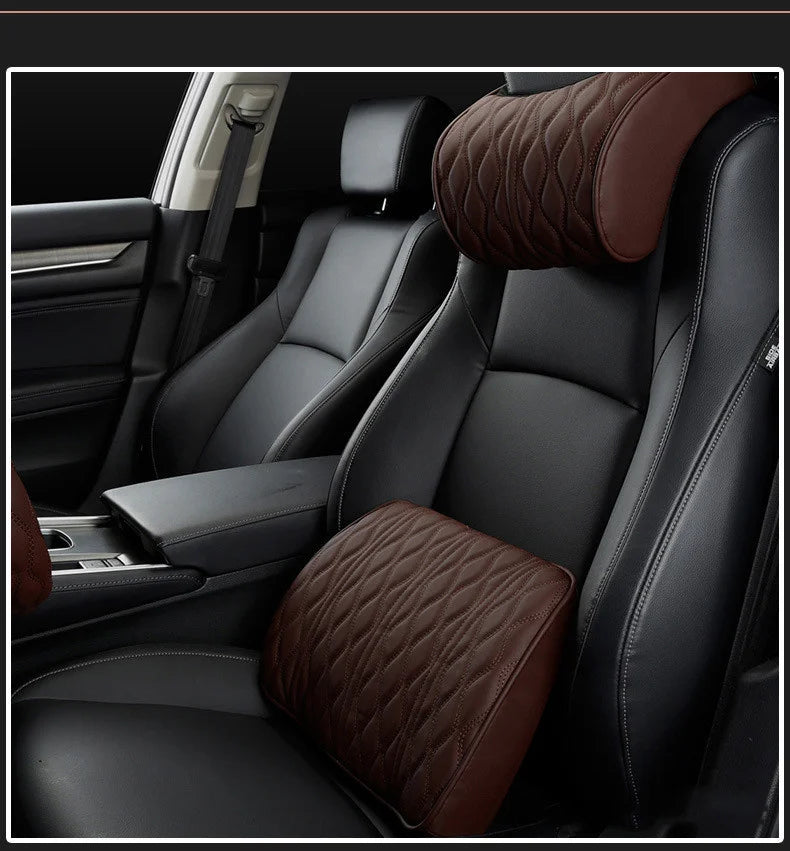 HOT Car Neck Pillow PU Leather Lumbar Waist Support For Seat Memory Backrest Headrest Cushion Auto Gadget Accesorios Interior
