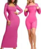Women Long Sleeve Body Control Shapewear 2 in 1 Shapewear Clothing Dress Built in Seamless Shapewear