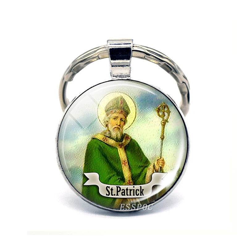 St Patrick Blessed Virgin Mary Keychain Saint Key Chain Silver Color Keychains Keyrings Catholic Jewelry St. Patrick's Day Gifts
