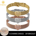 FINE4U B163 Stainless Steel Lover Heart Charms Bracelets For Men Women Luxury Crystals Wristband Male Female's DIY Jewelry