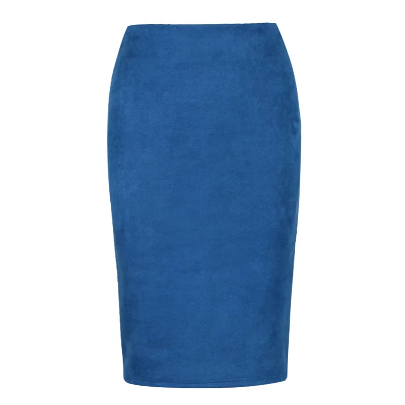 Women Skirts Suede Solid Color Pencil Skirt Female Autumn Winter High Waist Bodycon Vintage Suede Split Thick Stretchy Skirts