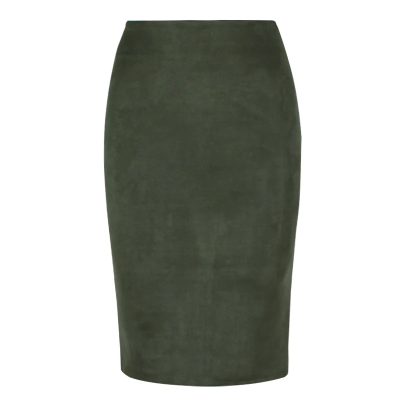 Women Skirts Suede Solid Color Pencil Skirt Female Autumn Winter High Waist Bodycon Vintage Suede Split Thick Stretchy Skirts