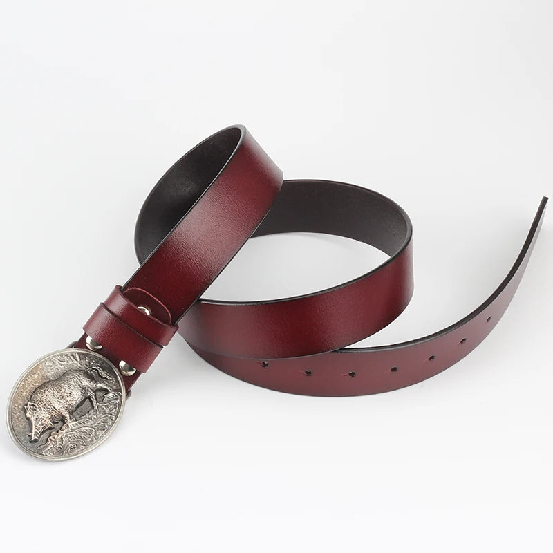 Genuine Leather male metal  belt buckle fashion strap for men gift belt Wild boar pattern