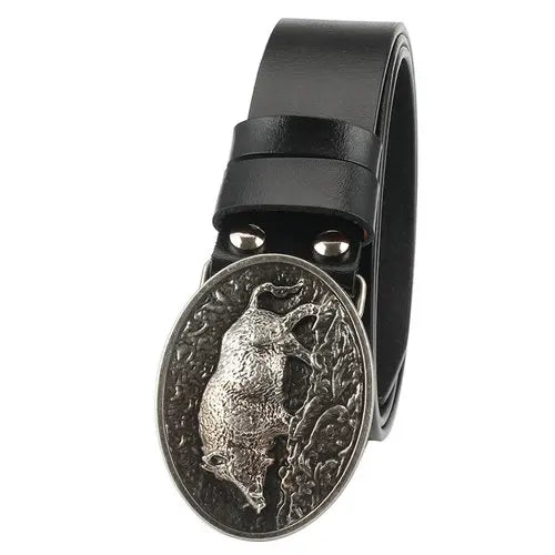 Genuine Leather male metal  belt buckle fashion strap for men gift belt Wild boar pattern