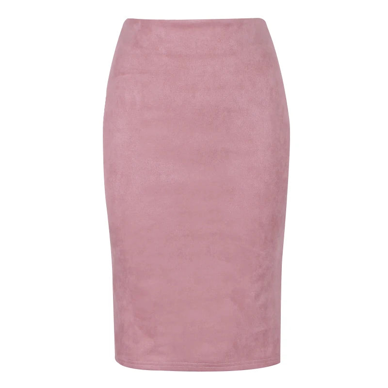 Women Skirts Suede Solid Color Pencil Skirt Female Autumn Winter High Waist Bodycon Vintage Suede Split Thick Stretchy Skirts