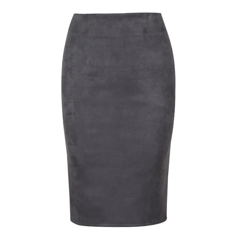 Women Skirts Suede Solid Color Pencil Skirt Female Autumn Winter High Waist Bodycon Vintage Suede Split Thick Stretchy Skirts