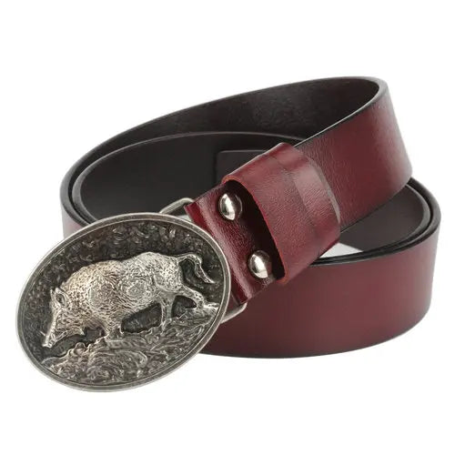 Genuine Leather male metal  belt buckle fashion strap for men gift belt Wild boar pattern
