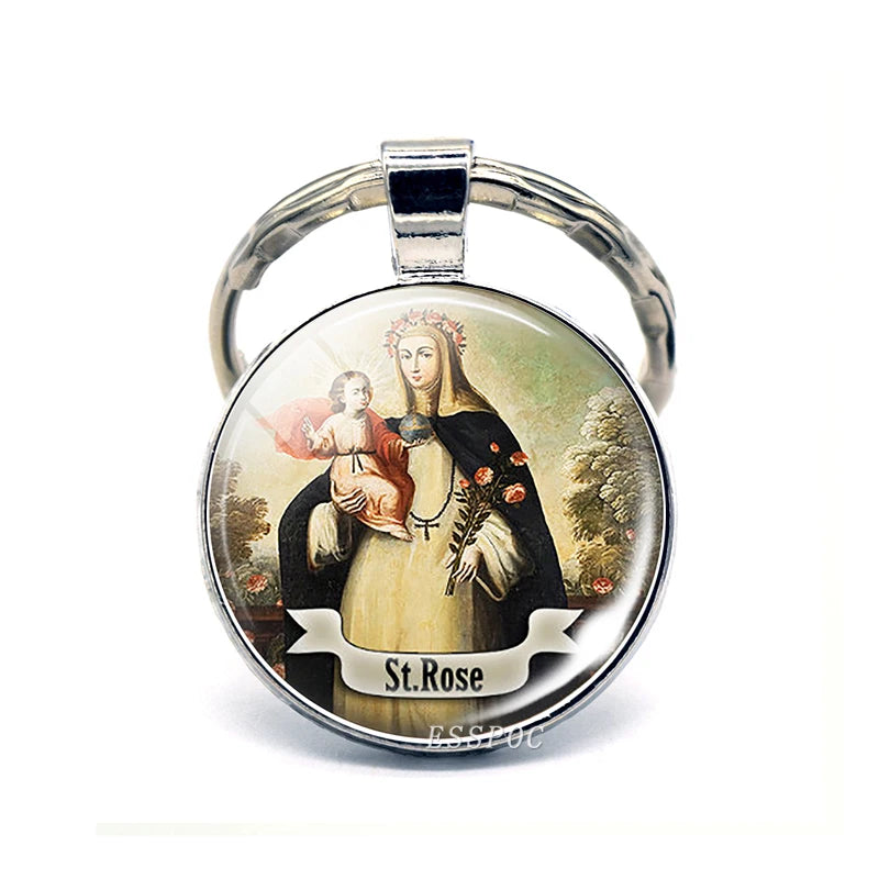 St Patrick Blessed Virgin Mary Keychain Saint Key Chain Silver Color Keychains Keyrings Catholic Jewelry St. Patrick's Day Gifts