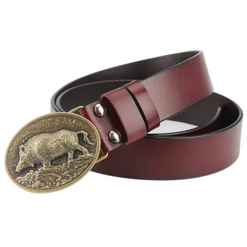 Genuine Leather male metal  belt buckle fashion strap for men gift belt Wild boar pattern