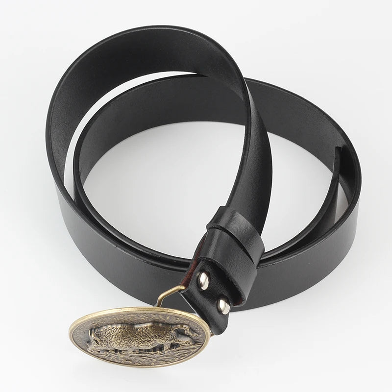Genuine Leather male metal  belt buckle fashion strap for men gift belt Wild boar pattern