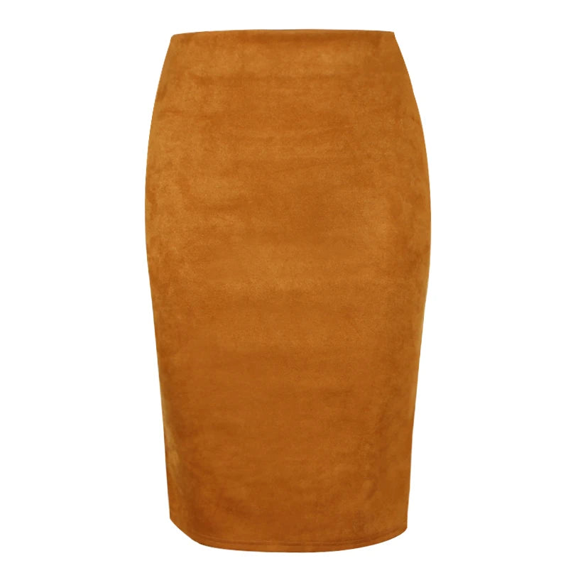 Women Skirts Suede Solid Color Pencil Skirt Female Autumn Winter High Waist Bodycon Vintage Suede Split Thick Stretchy Skirts