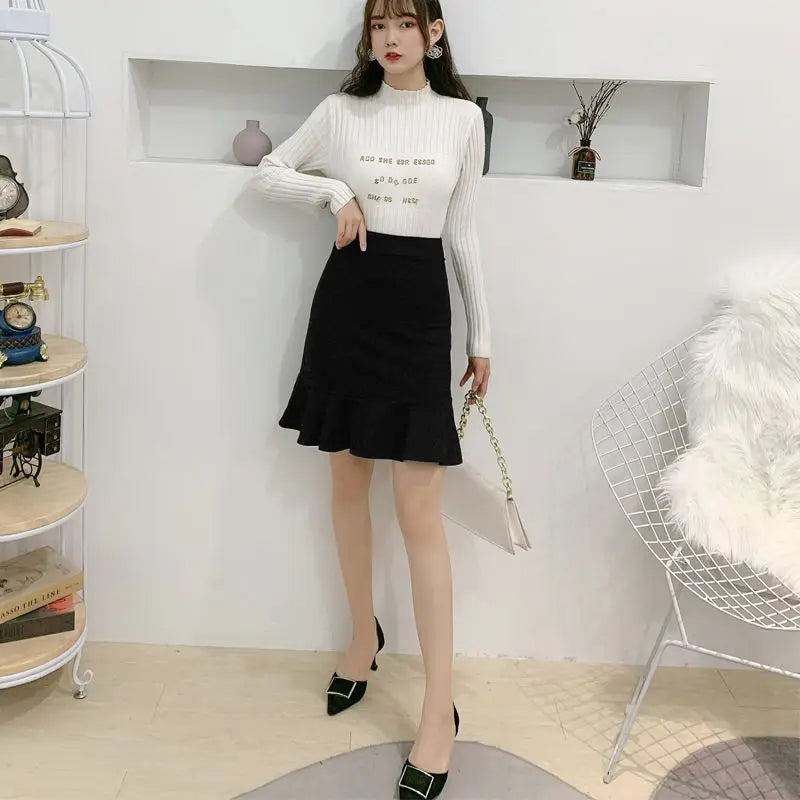 Skirts Women High Waist Elegant Office Lady Solid Simple All-match Fashion Autumn Korean Version Above Knee New Casual Popular