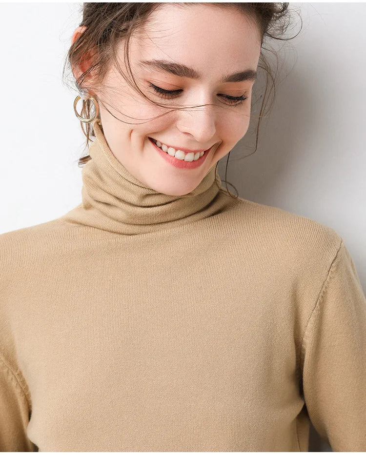 Turtleneck Women Sweater Warm Winter Solid Korean Stretch Slim Lady Jumpers Cashmere Black Sweater Pullover Femme Basic Knitwear