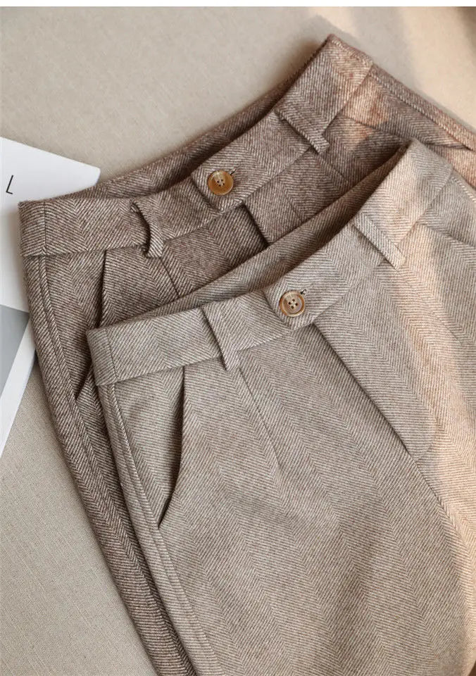 Woolen Pants Women's Harem Pencil Pants High Waisted Casual Suit Pants Office Lady Women Trousers