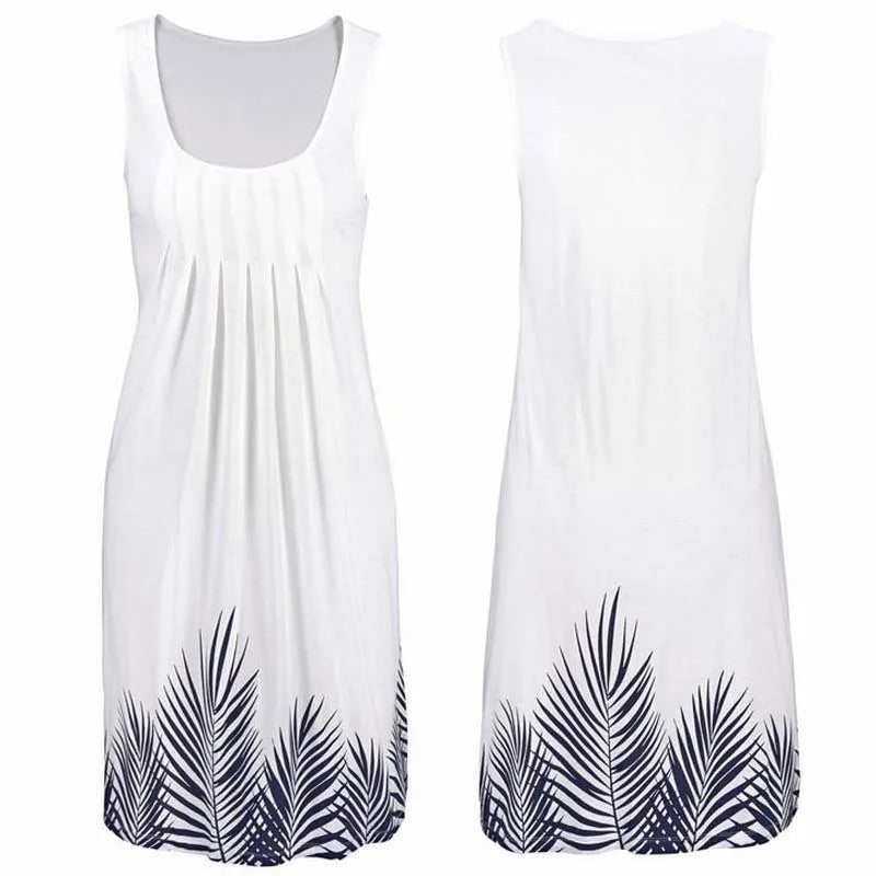 Summer New Sleeveless Round Neck Temperament Print Large Size Women's Dress