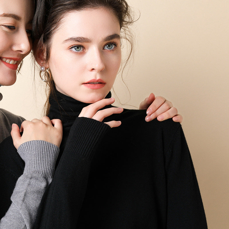 Turtleneck Women Sweater Warm Winter Solid Korean Stretch Slim Lady Jumpers Cashmere Black Sweater Pullover Femme Basic Knitwear