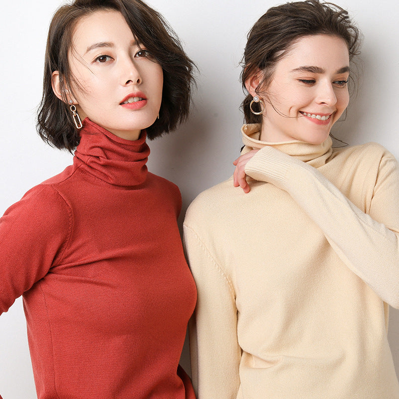 Turtleneck Women Sweater Warm Winter Solid Korean Stretch Slim Lady Jumpers Cashmere Black Sweater Pullover Femme Basic Knitwear