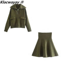 Knitted Skirt Suits For Women Two Piece Set Women Skirt Zipper Solid Color Tops High-Waisted Mini Skirt 2021 Women Knitted Suit