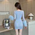 Fashionable Solid Color Long Sleeve Sexy Empire Waistline Eco-Friendly Knitting Women Mini Dress