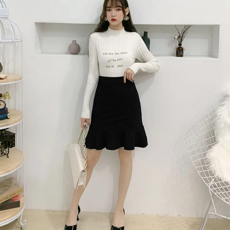 Skirts Women High Waist Elegant Office Lady Solid Simple All-match Fashion Autumn Korean Version Above Knee New Casual Popular