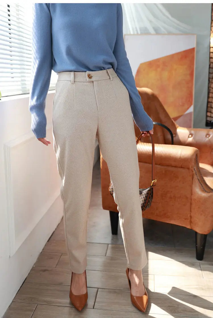 Woolen Pants Women's Harem Pencil Pants High Waisted Casual Suit Pants Office Lady Women Trousers