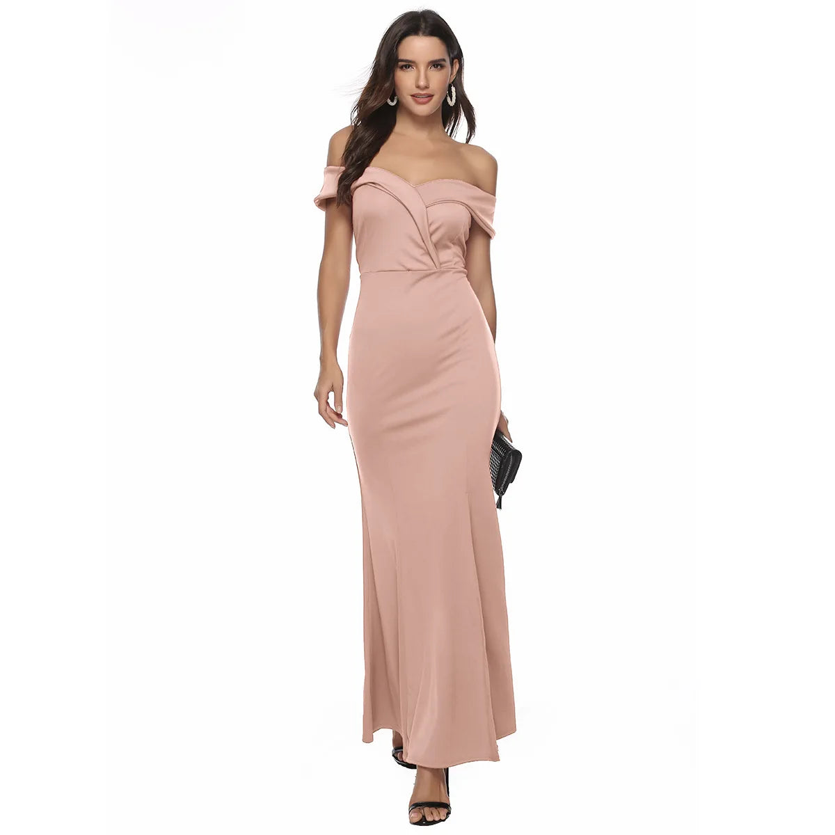 S-2XL Spring and Summer New One-shoulder V-neck Split Dress Banquet Evening Dress Women's Floor-length Dress