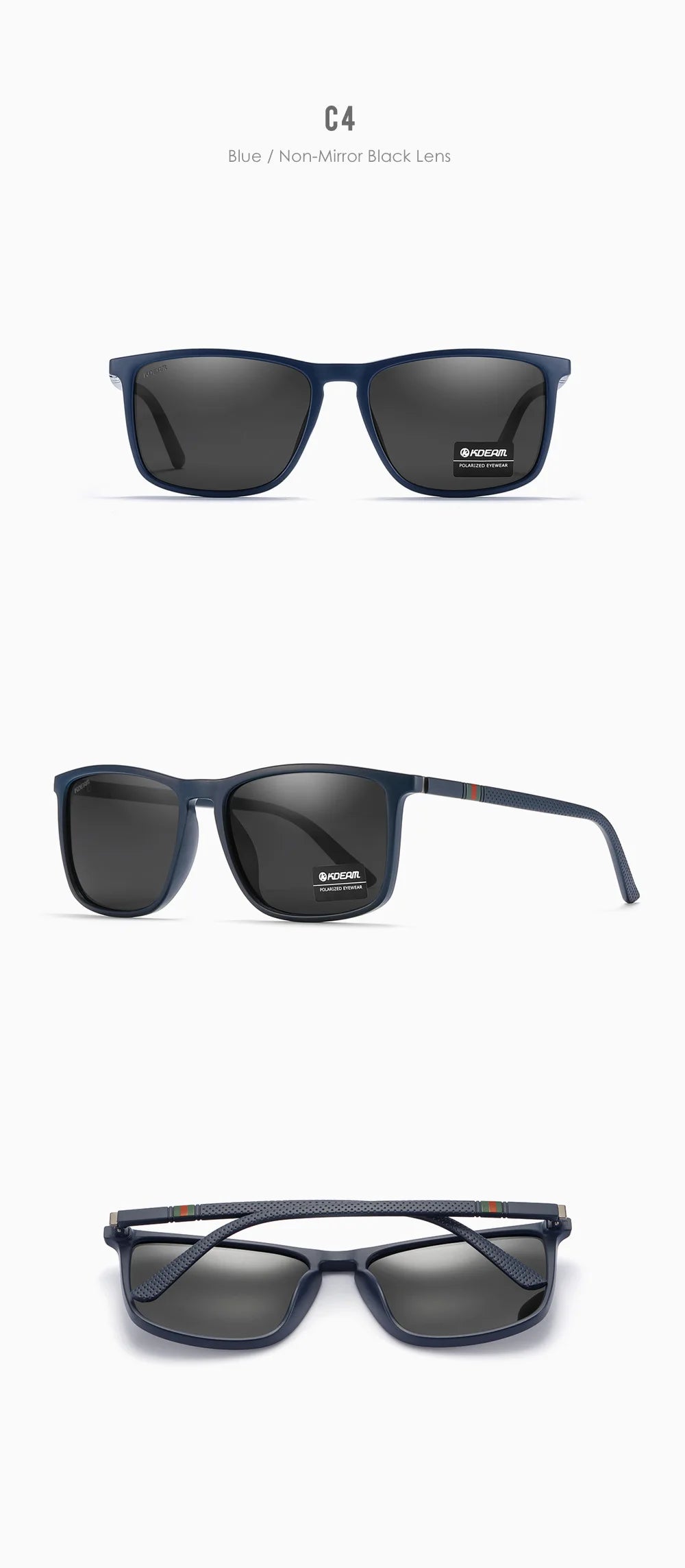 KDEAM Square Sunglasses for Men Polarized Retro Classic Stylish Shades Ultra Light Weight Driving Glasses With Free Zip Case