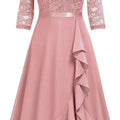 Off Shoulder Floral Lace Front Split Three Quarter Sleeves Bridesmaid Party Dress