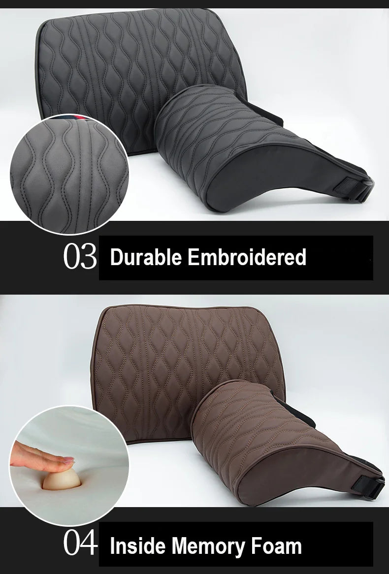 HOT Car Neck Pillow PU Leather Lumbar Waist Support For Seat Memory Backrest Headrest Cushion Auto Gadget Accesorios Interior