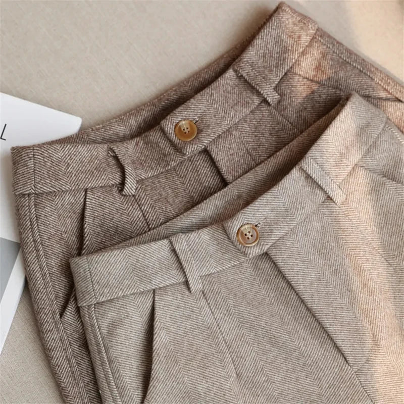 Woolen Pants Women's Harem Pencil Pants High Waisted Casual Suit Pants Office Lady Women Trousers