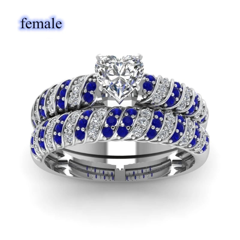 2025 Fashion Couple Wedding Band Valentine's Day Gift Charm Zirocon Rings Set For Women Trendy Stainless Steel Men Rings