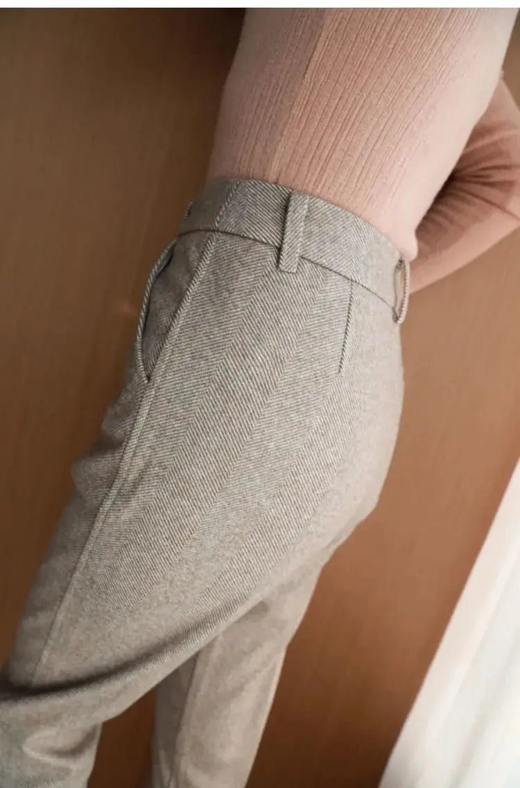 Woolen Pants Women's Harem Pencil Pants High Waisted Casual Suit Pants Office Lady Women Trousers
