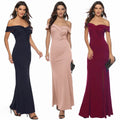 S-2XL Spring and Summer New One-shoulder V-neck Split Dress Banquet Evening Dress Women's Floor-length Dress