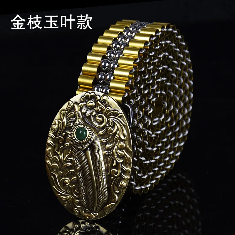 Men's Belt Army Style Combat Belts Pure copper belt Handmade Luxury Metal Jeans fashion belts Quick Release Tactical Belt