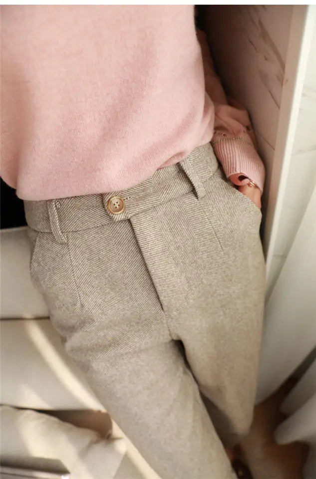 Woolen Pants Women's Harem Pencil Pants High Waisted Casual Suit Pants Office Lady Women Trousers