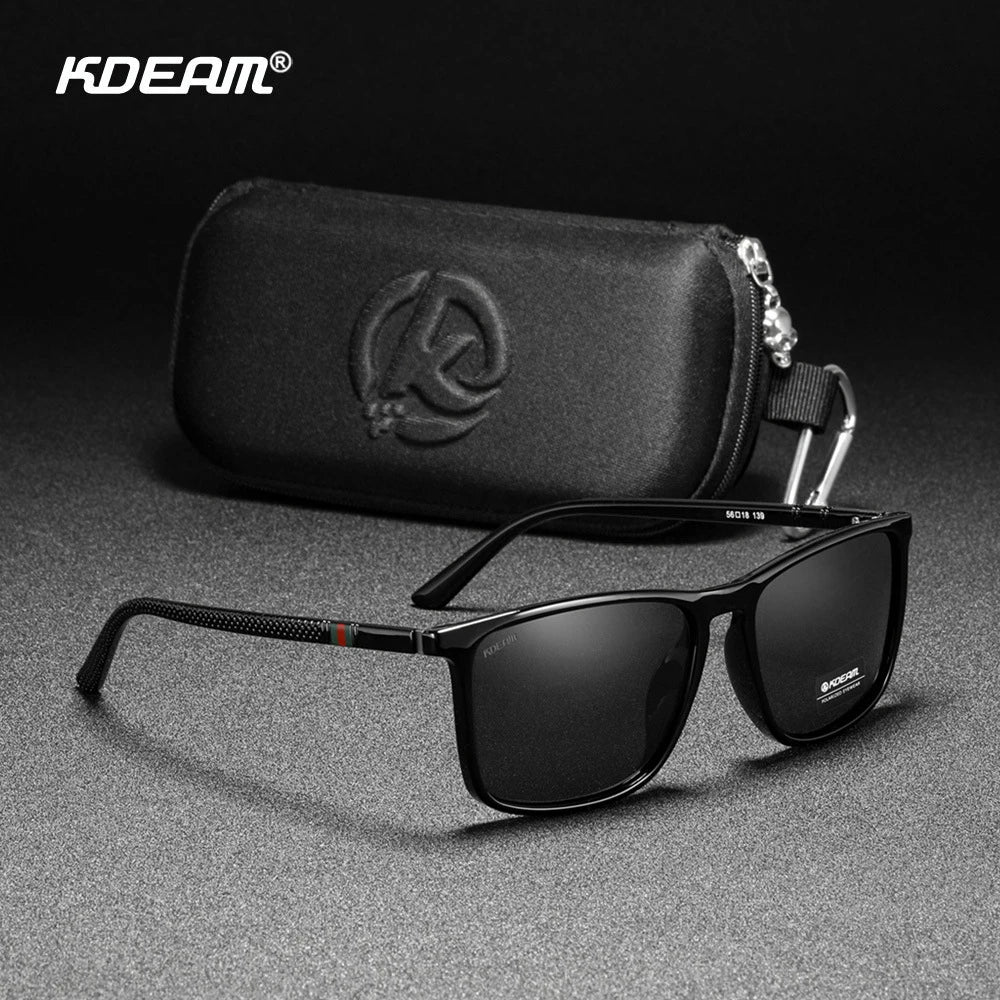 KDEAM Square Sunglasses for Men Polarized Retro Classic Stylish Shades Ultra Light Weight Driving Glasses With Free Zip Case