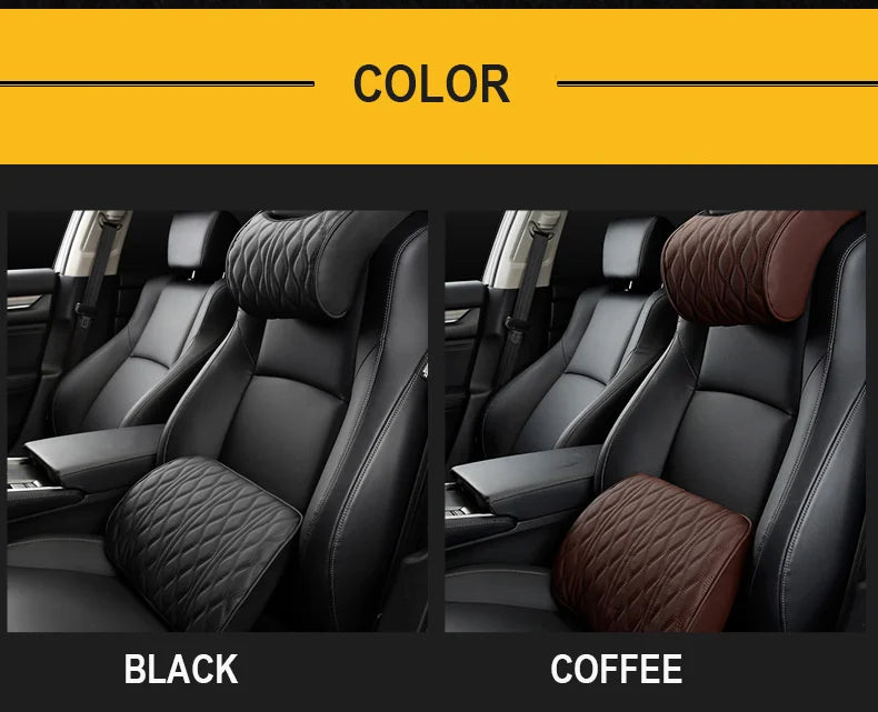 HOT Car Neck Pillow PU Leather Lumbar Waist Support For Seat Memory Backrest Headrest Cushion Auto Gadget Accesorios Interior