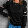 Womens Leopard Insert Long Sleeve Black Sweatshirt