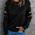 Womens Leopard Insert Long Sleeve Black Sweatshirt