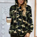 Women's Winter Green Camo Print Warm Furry Pullover Hoodie