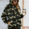 Women's Winter Green Camo Print Warm Furry Pullover Hoodie